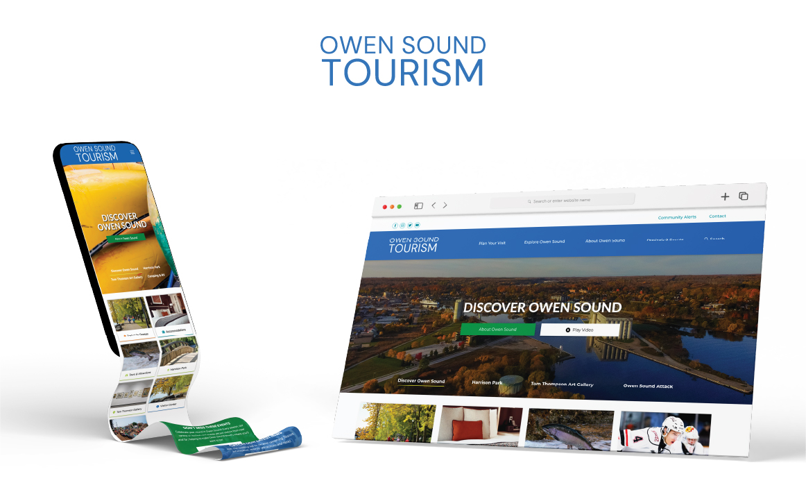 mockups showcasing the website design for Owen Sound Tourism
