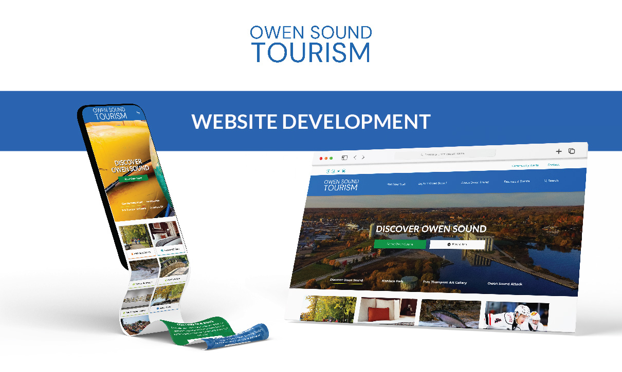 mockups showcasing the website design for Owen Sound Tourism